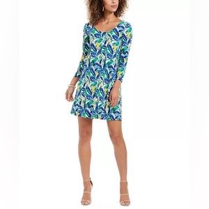 Pappagallo Blue and Green Leaf Print Dress